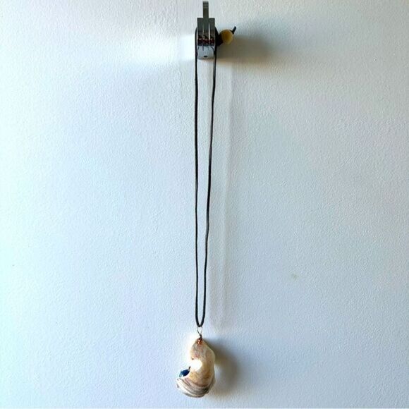 Shell long necklace with blue bead bohemian beach handmade 90s y2k hippie flowy - Picture 3 of 3